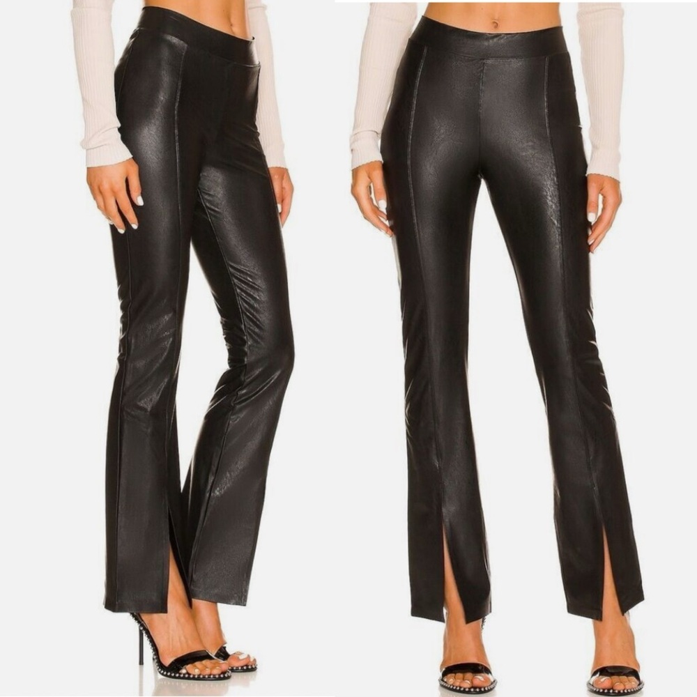 Commando Black Faux Leather Boot Cut Slit Pants